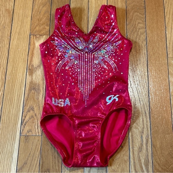 GK Other - GK Elite E4352 USA Red Loyalty Sleeveless Rhinestone Leotard Child Medium CM